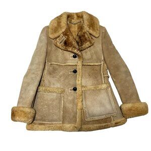 Vtg Penny Lane Spring Lamb Suede Coat Size S Tan Sherpa Lining Makray Womens